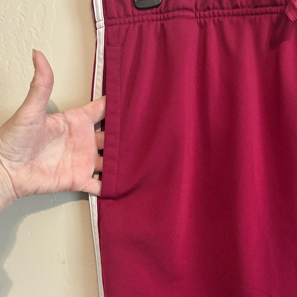 Adidas Women's Maroon Joggers with White Stripes - Picture 3 of 4